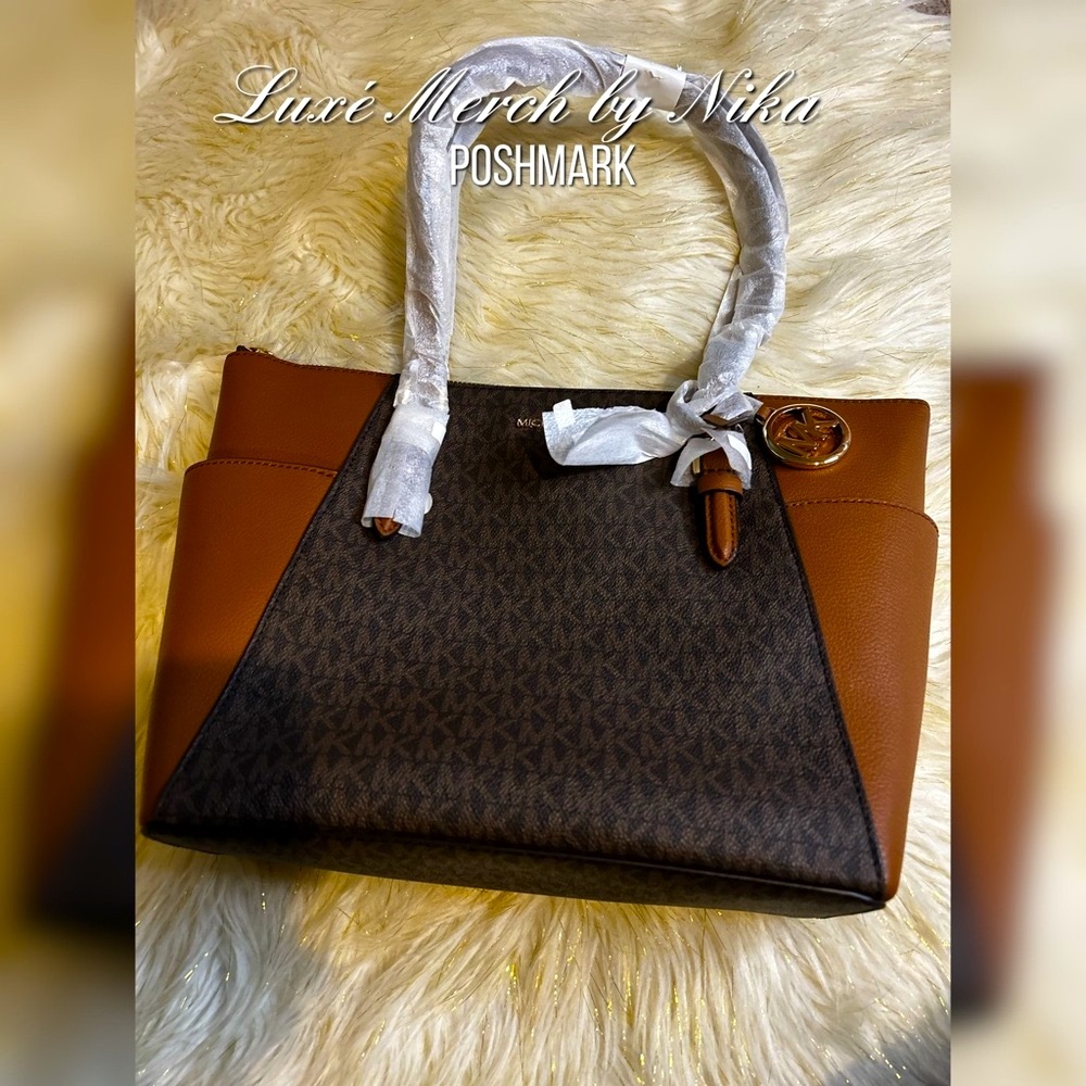 Michael Kors Charlotte Large Logo and Leather Top-Zip Tote Bag 👜